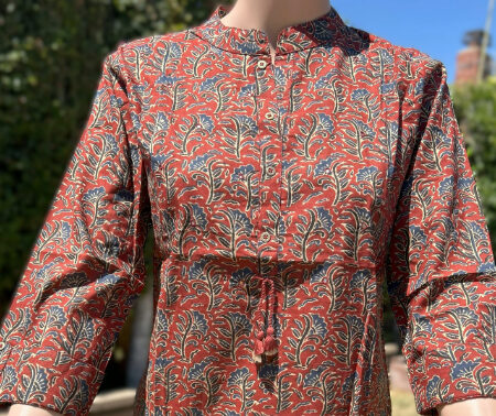 Rust Blue Color printed Rayon Fabric Tunic