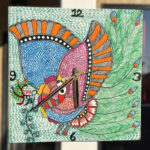Madhubani Hand Painted Wall Clock - Peacock