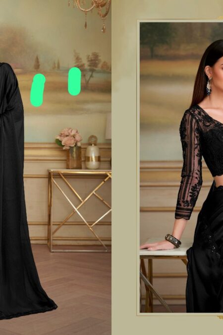Black Satin Saree with Stitched Blouse TFH