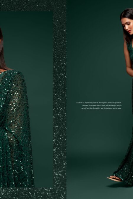 Dark Green Sequence Saree with stiched blouse