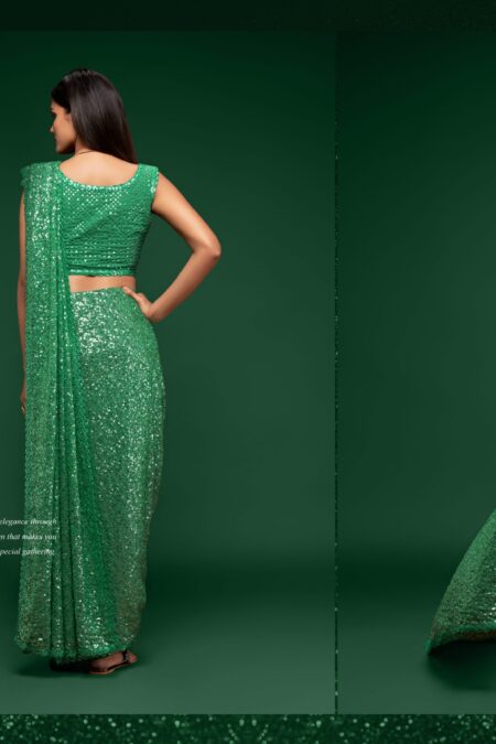 Green Sequence Saree with Stitched Blouse
