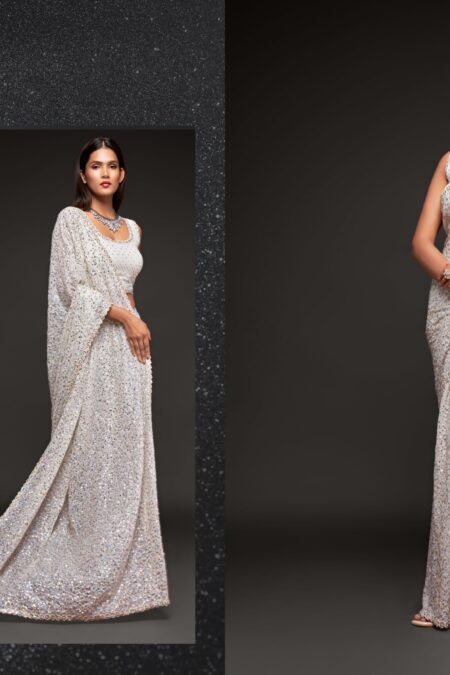 White Sequence Saree with stitched blouse