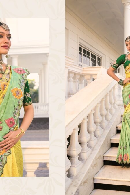 Yellow Green Floral Border MN Sarees